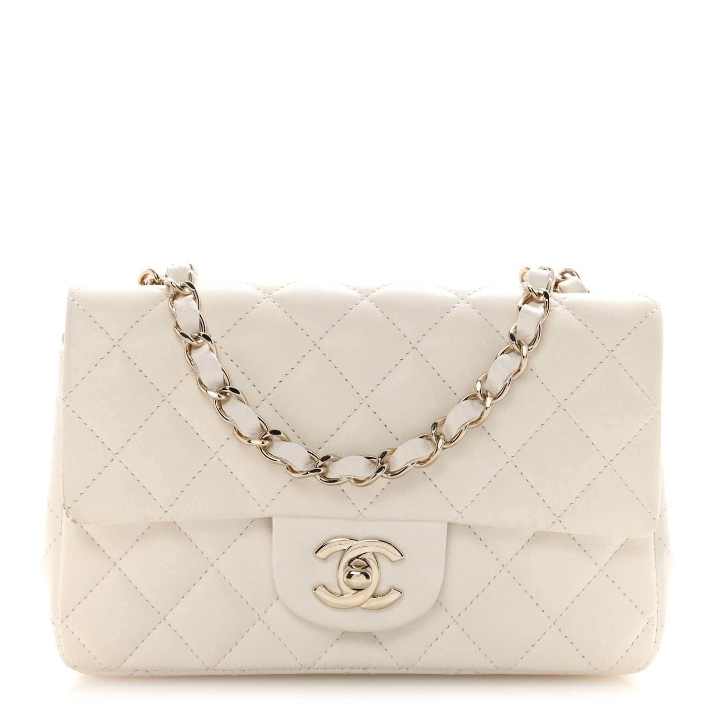 Lambskin Quilted Mini Rectangular Flap White