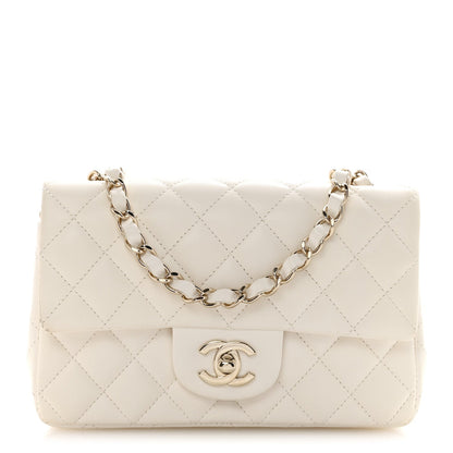 Lambskin Quilted Mini Rectangular Flap White