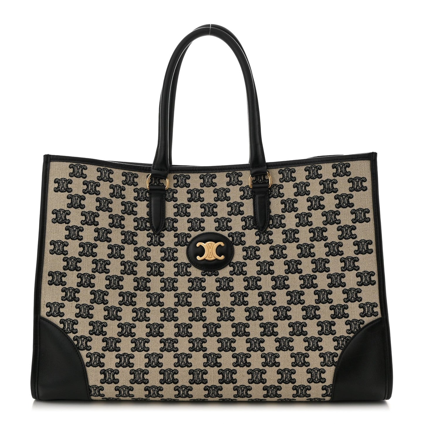 Canvas Calfskin Triomphe Embroidered Horizontal Cabas Black