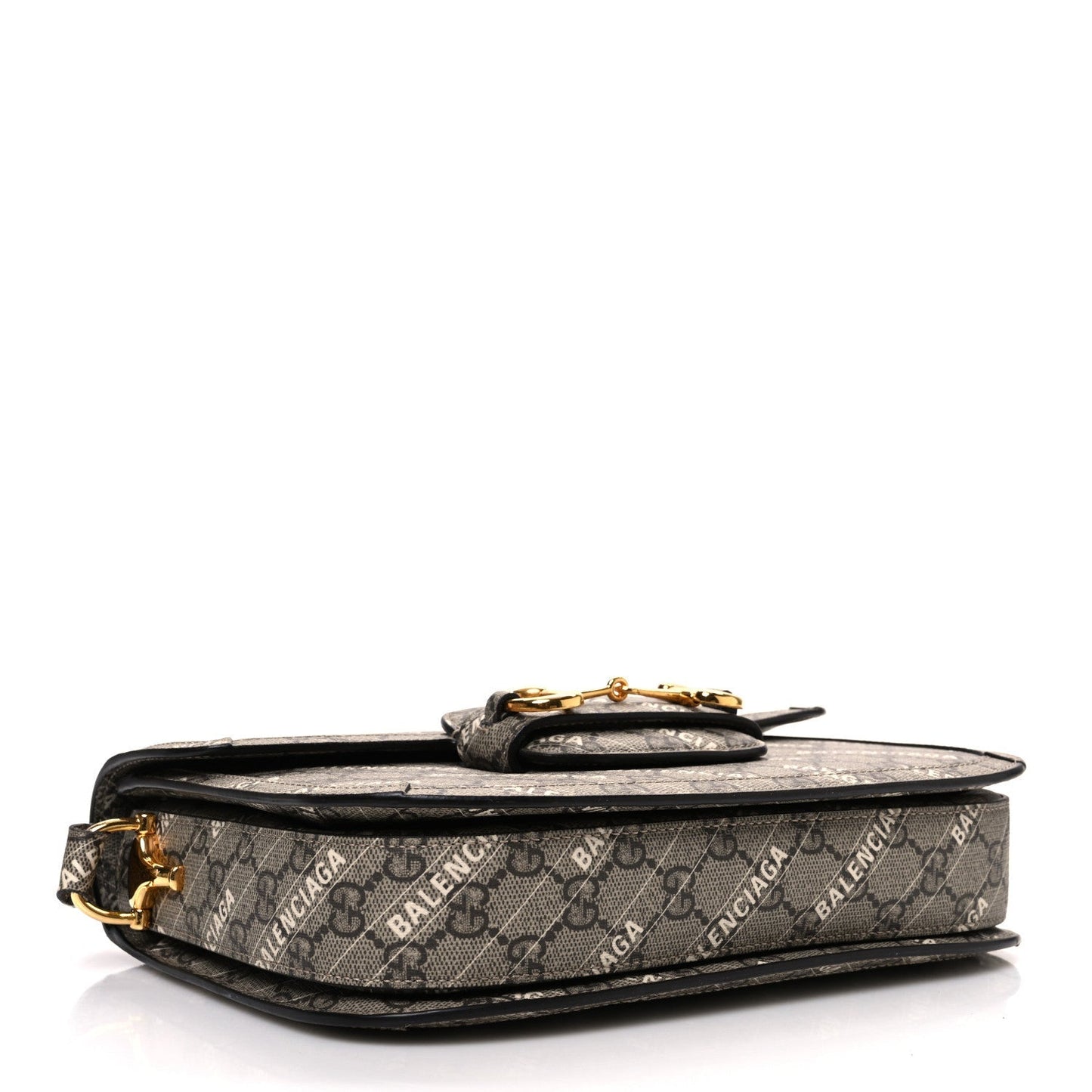 X BALENCIAGA GG Supreme Monogram Logo Print Horsebit 1955 Shoulder Bag Beige Ebony