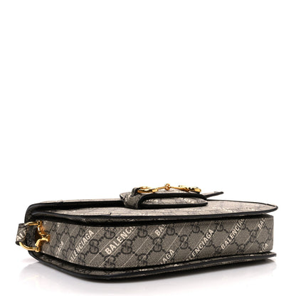 X BALENCIAGA GG Supreme Monogram Logo Print Horsebit 1955 Shoulder Bag Beige Ebony