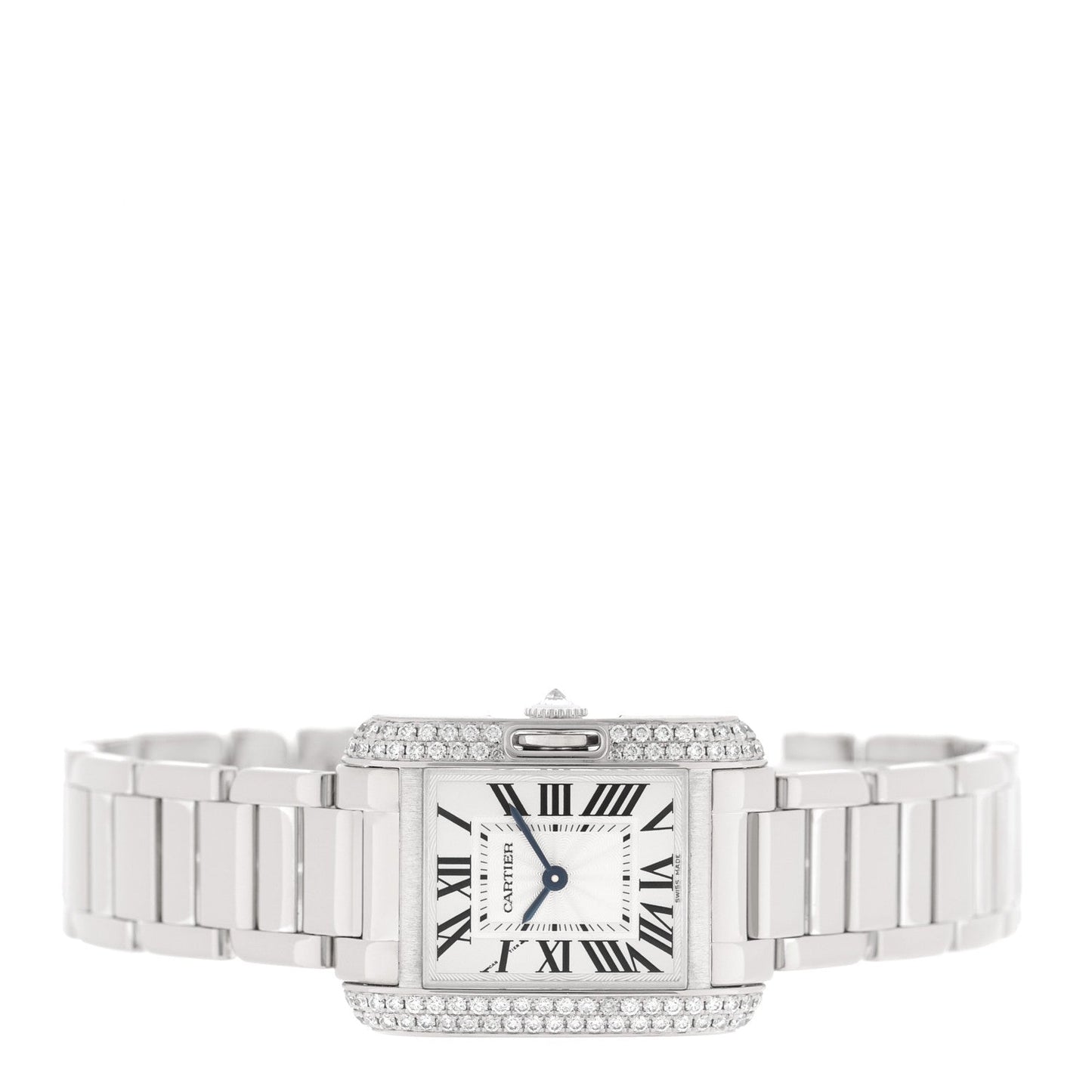 18K White Gold Diamond Bezel 23mm Tank Anglaise Quartz Watch