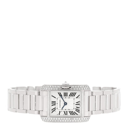 18K White Gold Diamond Bezel 23mm Tank Anglaise Quartz Watch