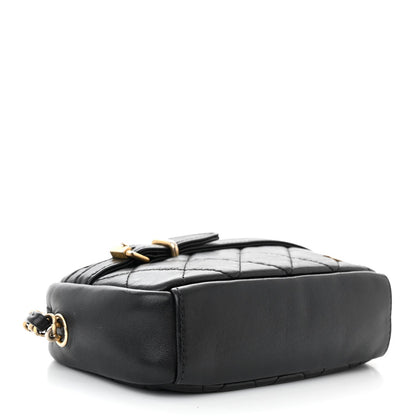 Lambskin Quilted Small Buckle Camera Case Bag Black