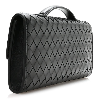 Nappa Intrecciato Long Andiamo Top Handle Clutch Black