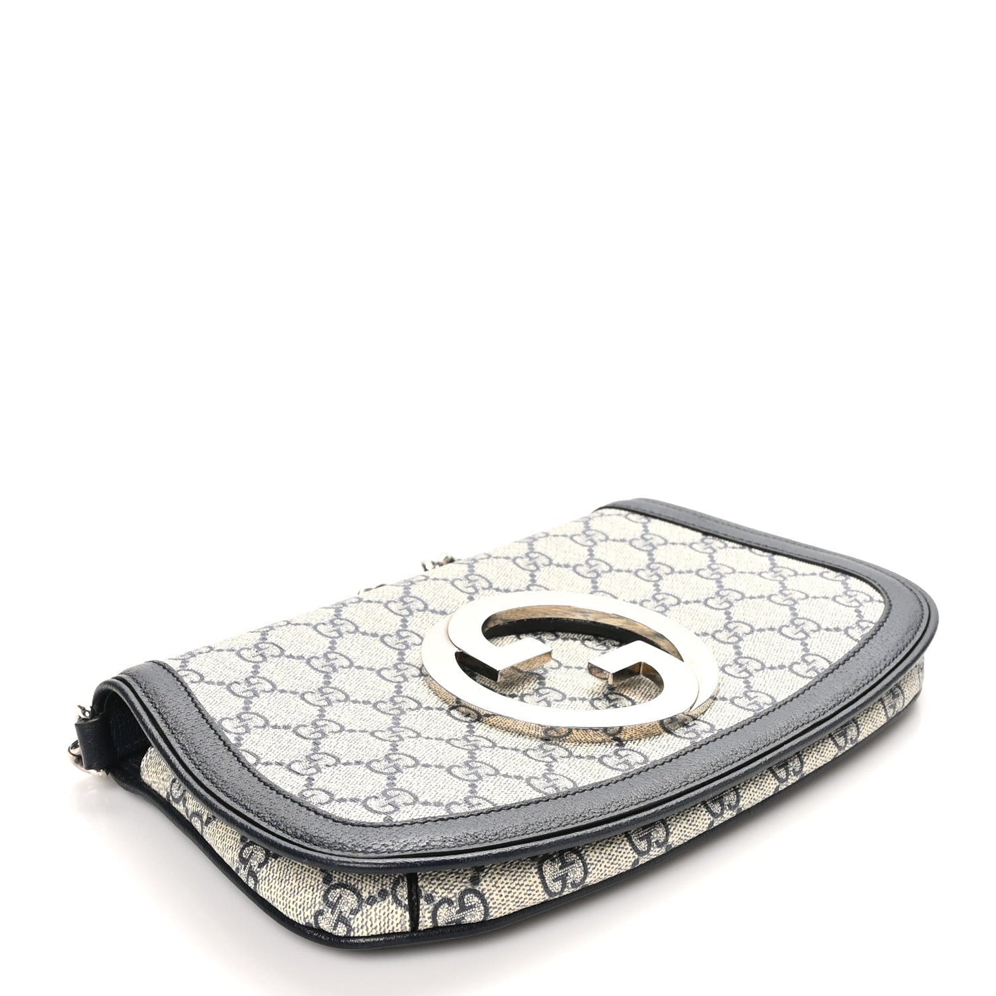 GG Supreme Monogram Textured Dollar Calfskin Blondie Chain Shoulder Flap Bag Beige Blue