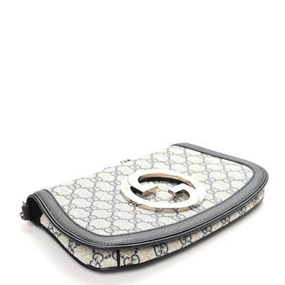 GG Supreme Monogram Textured Dollar Calfskin Blondie Chain Shoulder Flap Bag Beige Blue