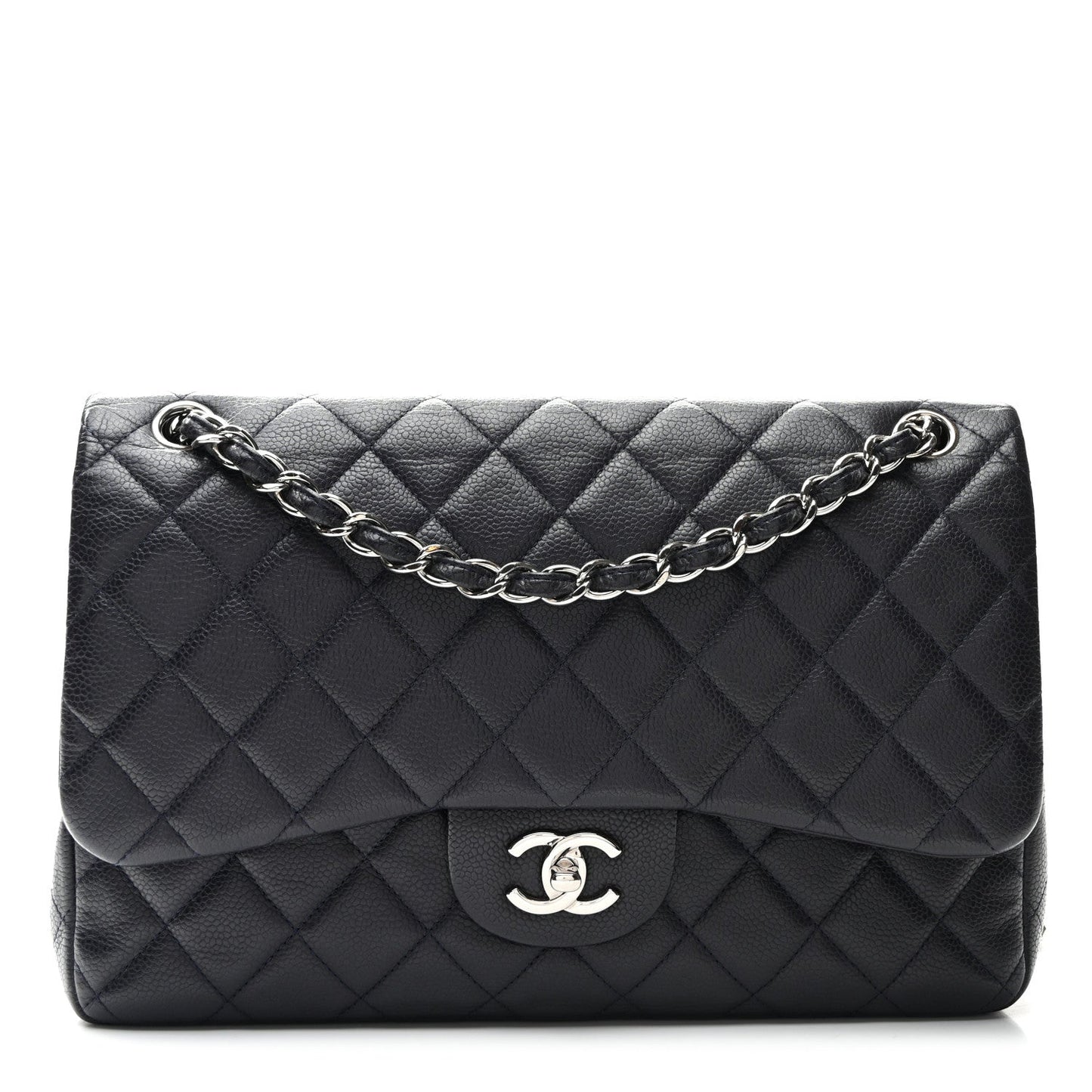 Caviar Quilted Jumbo Double Flap Navy Blue