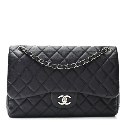 Caviar Quilted Jumbo Double Flap Navy Blue