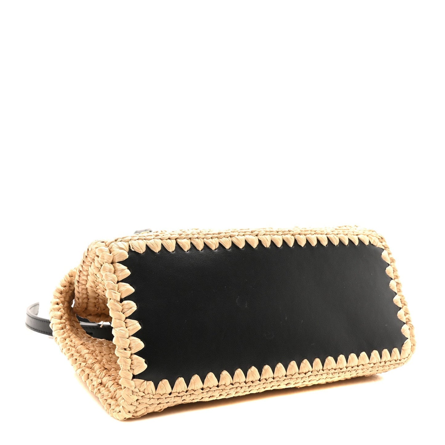 Raffia Effect Calfskin XS Hug Bag Natural Black