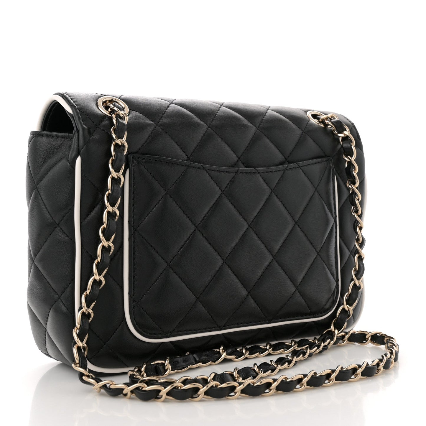 Lambskin Quilted Resin CC Flap Bag Black White