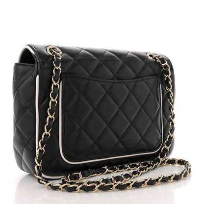 Lambskin Quilted Resin CC Flap Bag Black White
