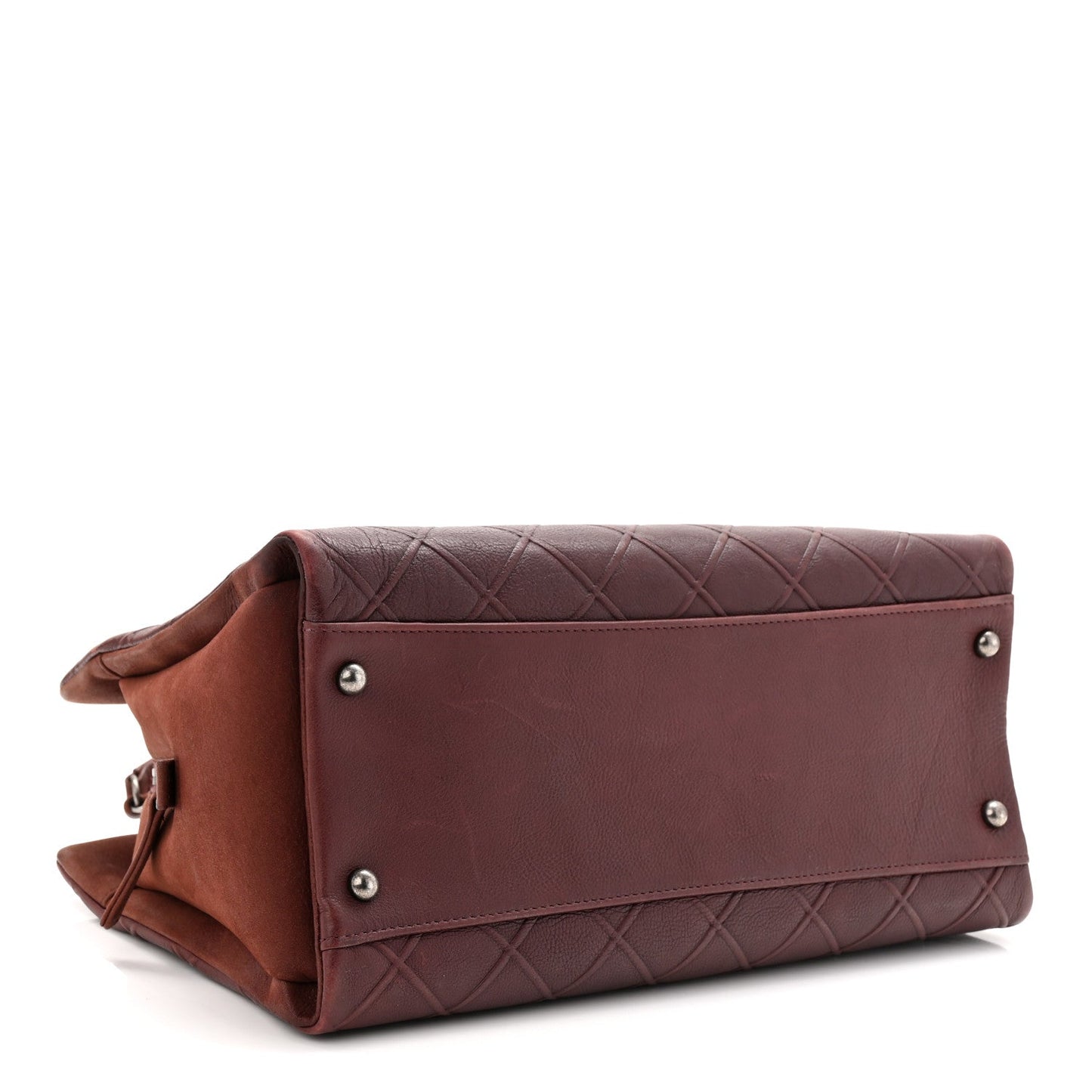 Calfskin Diamond Embossed Large CC Zip Shopping Tote Burgundy