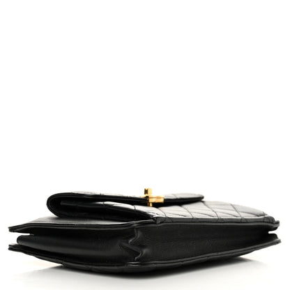 Lambskin Quilted Square Front Pocket Clutch With Chain Black