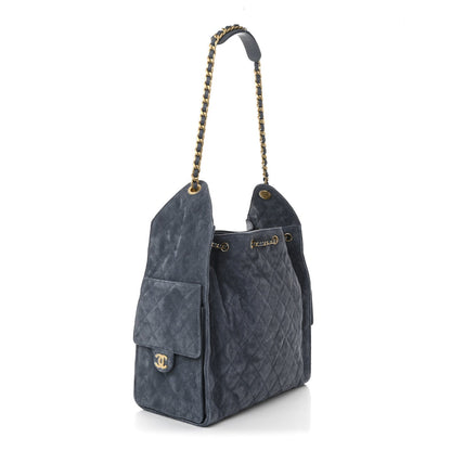 Suede Quilted Medium Chanel 25 Handbag Blue