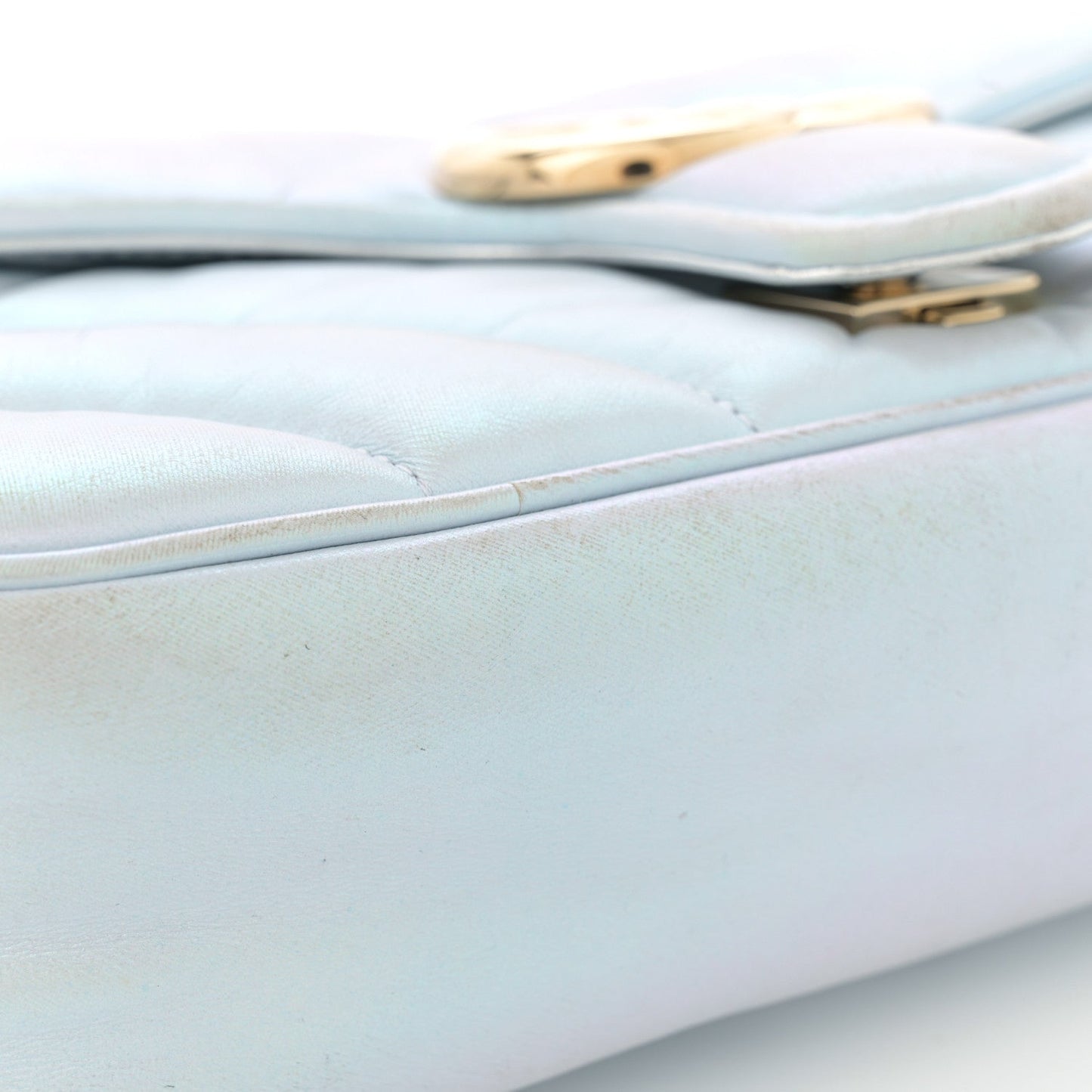 Iridescent Nappa Chevron Matelasse Small GG Marmont Shoulder Bag Iridescent Snow Light Blue