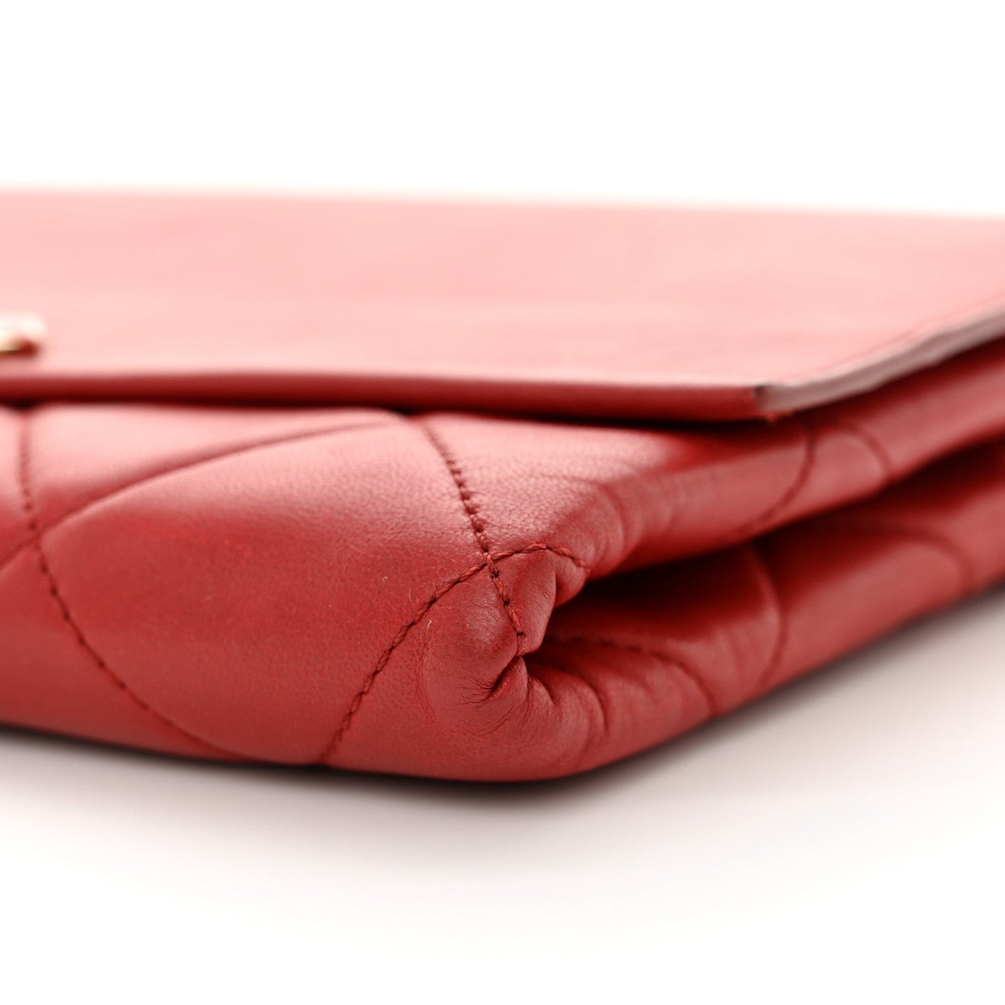 Lambskin Quilted Retro Label Clutch Red