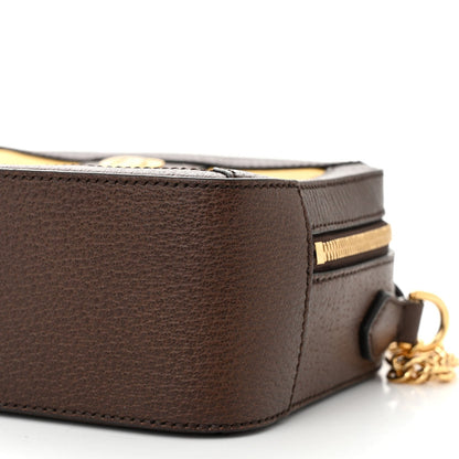 Canvas Textured Calfskin Web Mini Ophidia Top Handle Shoulder Bag Easy  Yellow Dark Brown