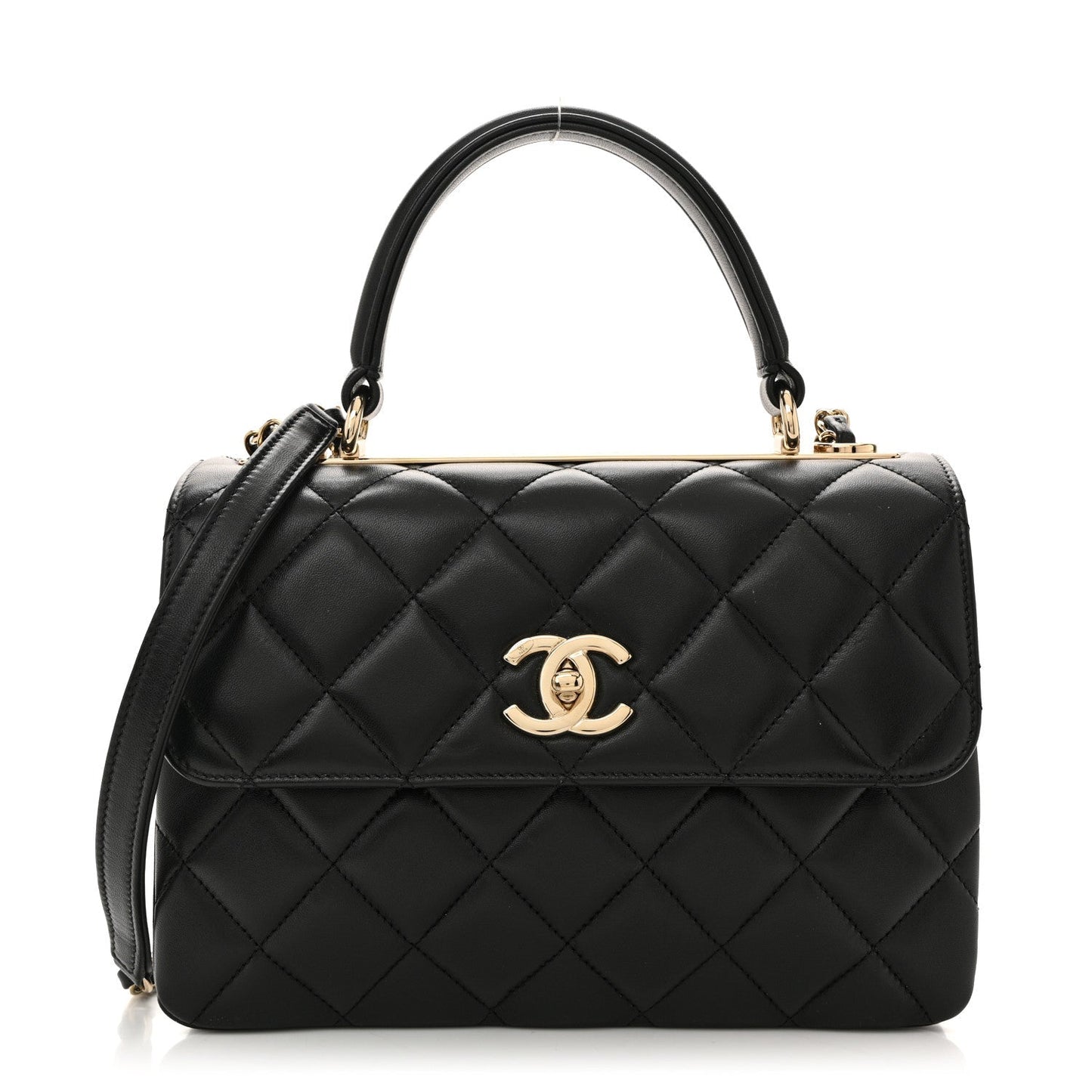 Lambskin Quilted Small Trendy CC Dual Handle Flap Bag Black