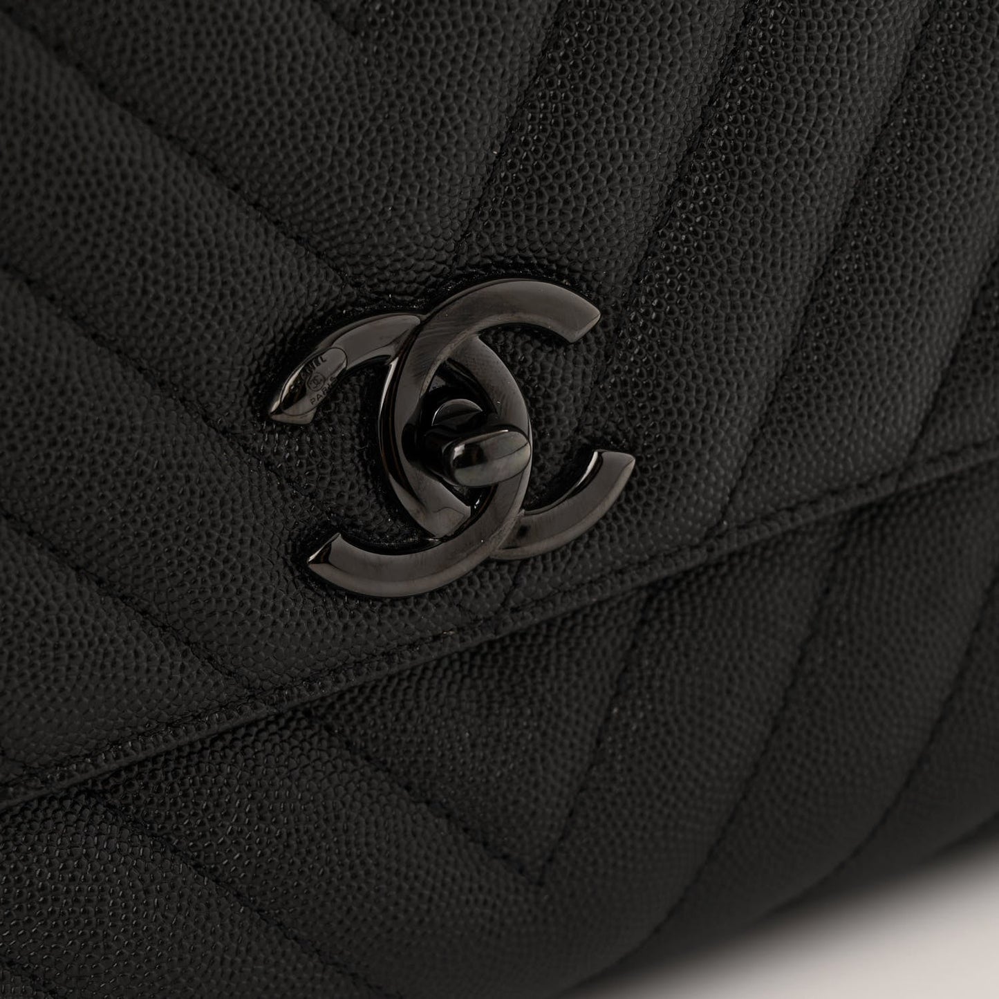 Caviar Chevron Quilted Small Coco Handle Flap So Black