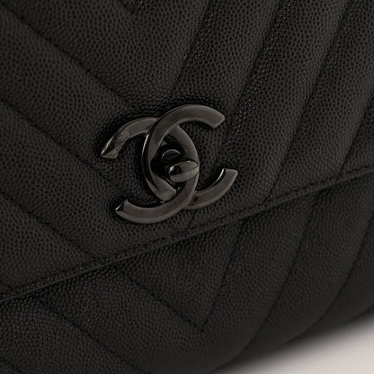 Caviar Chevron Quilted Small Coco Handle Flap So Black