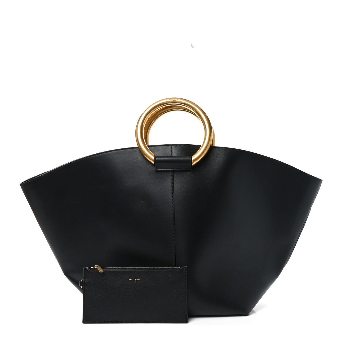 Smooth Calfskin Maxi Trapezoid Shopping Tote Black