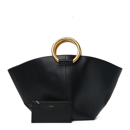 Smooth Calfskin Maxi Trapezoid Shopping Tote Black