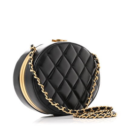 Lambskin Round Clutch With Chain Black