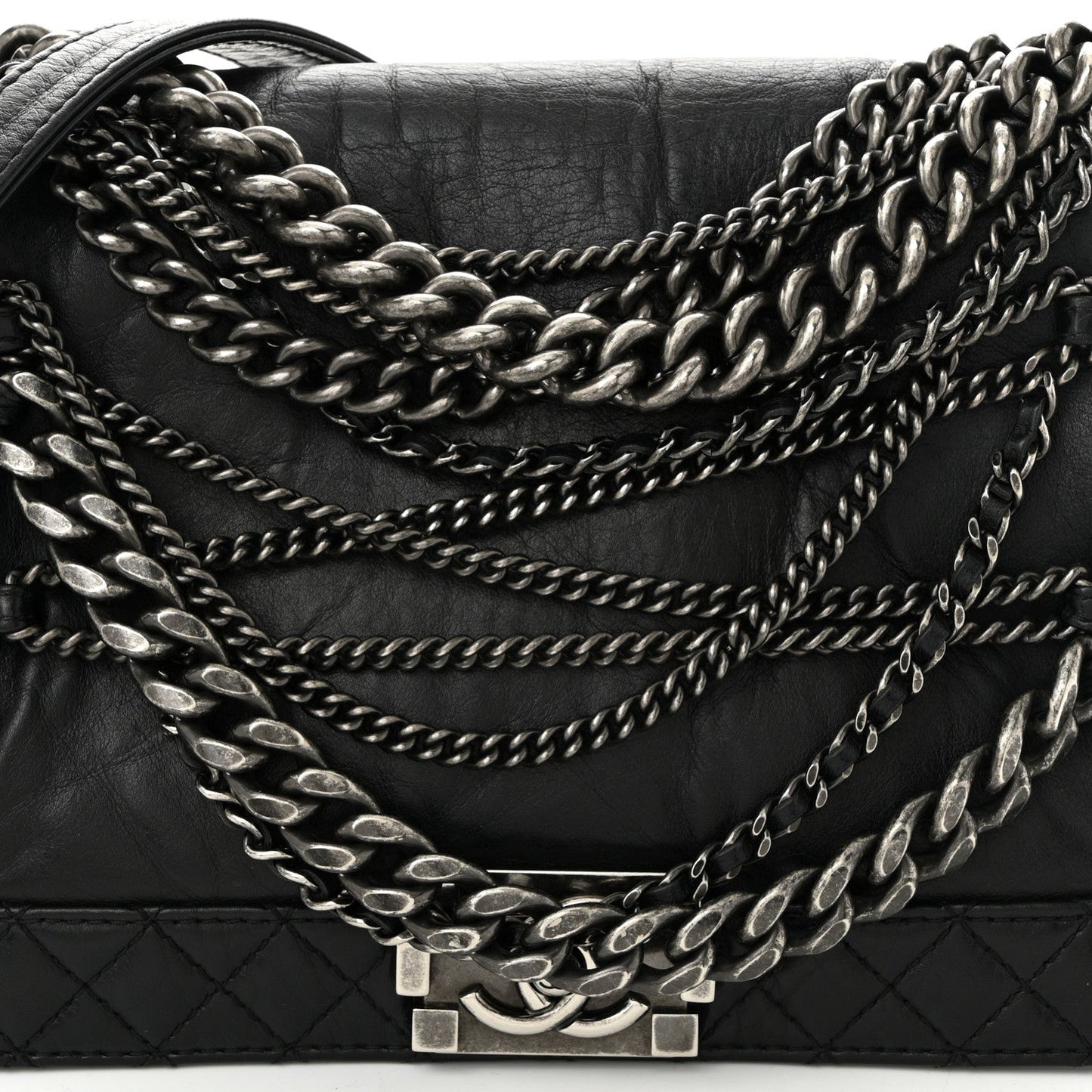 Calfskin Enchained New Medium Boy Flap Black