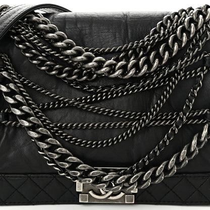Calfskin Enchained New Medium Boy Flap Black
