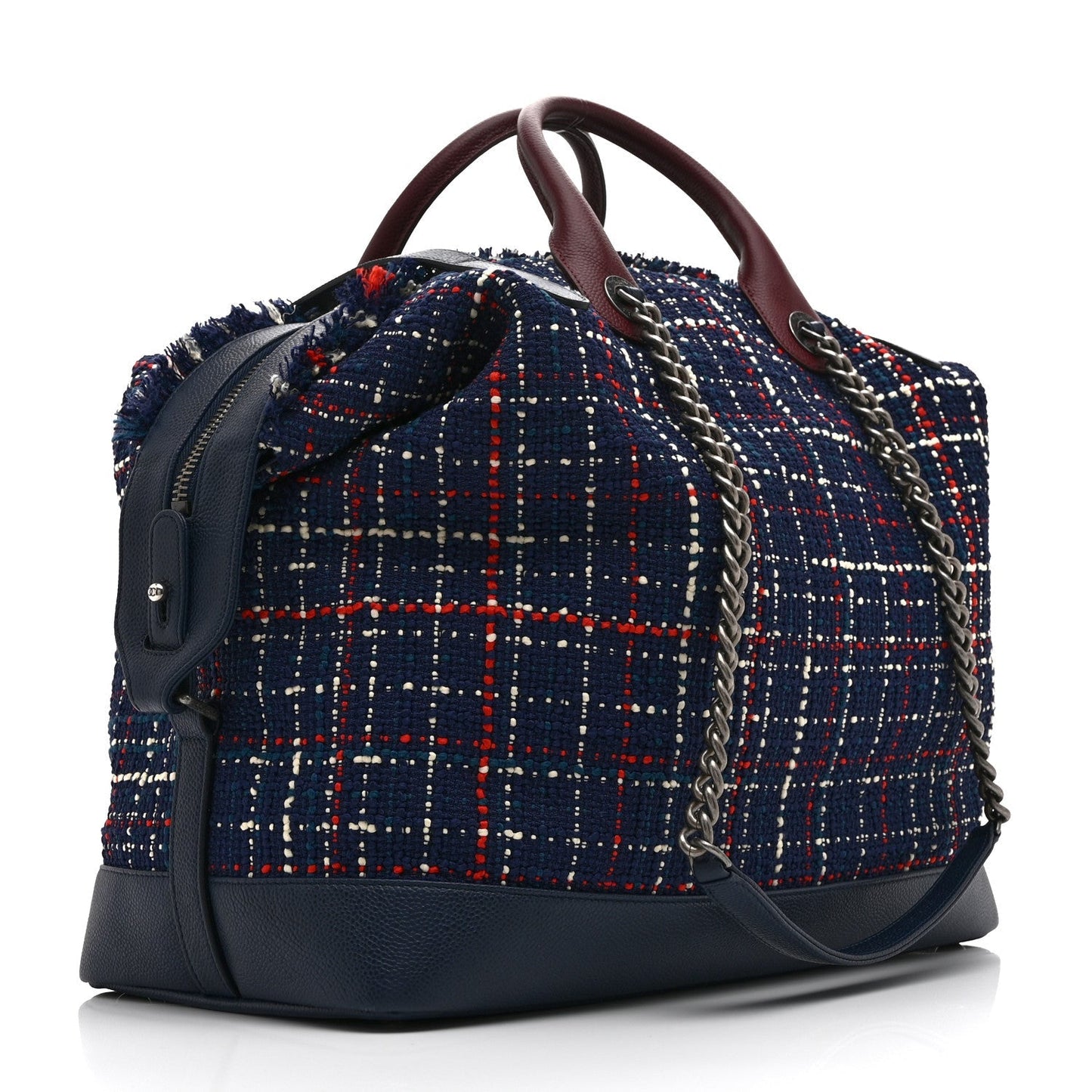 Tweed Large Trip Bowling Bag  Navy Burgundy