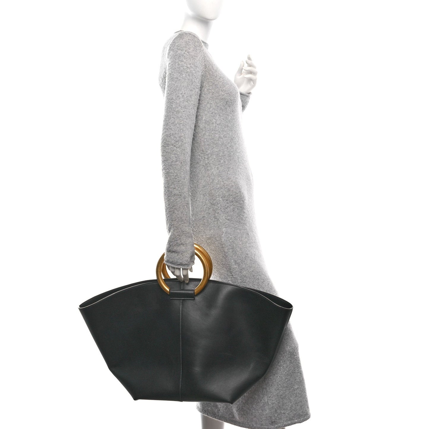 Smooth Calfskin Maxi Trapezoid Shopping Tote Black