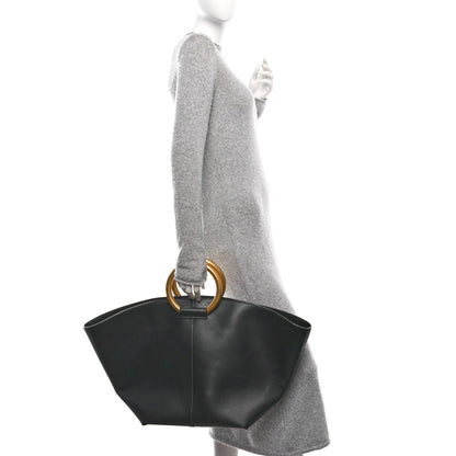 Smooth Calfskin Maxi Trapezoid Shopping Tote Black