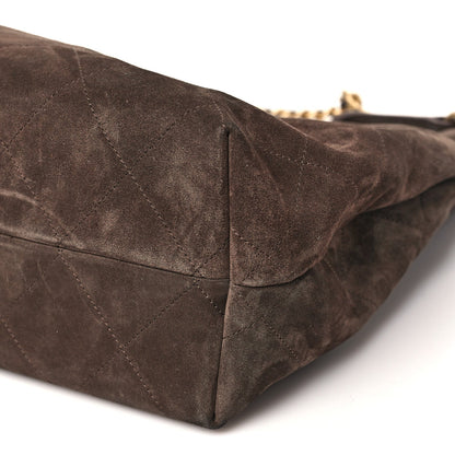 Suede Calfskin Lambskin Quilted Maxi Hobo Dark Brown