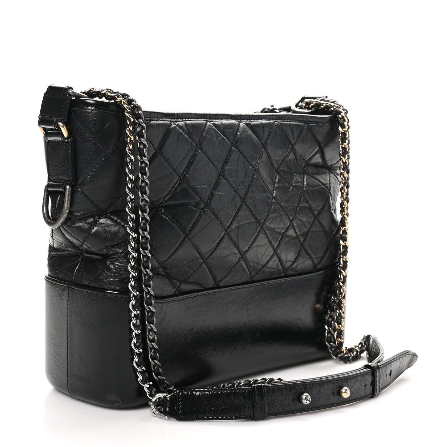 Aged Calfskin Quilted Medium Gabrielle Hobo Black