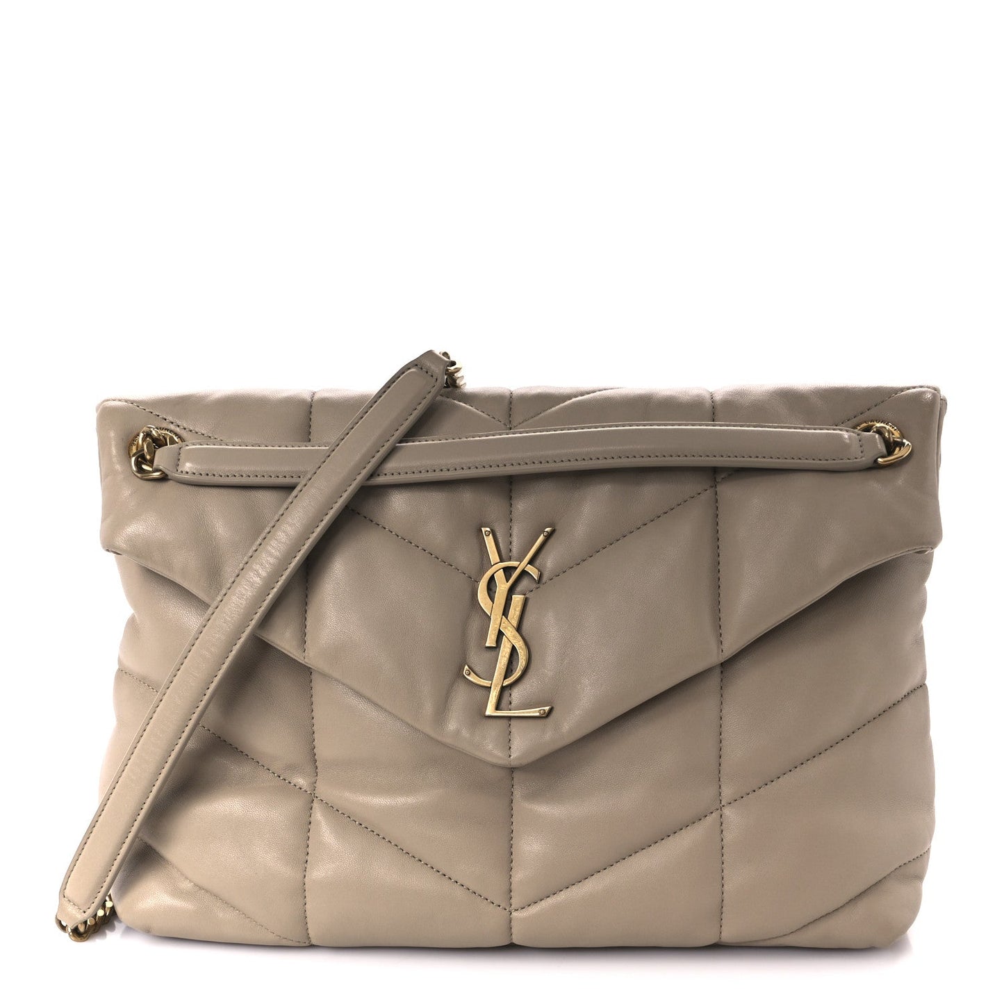 Lambskin Quilted Medium Loulou Puffer Monogram Chain Satchel Dark Beige