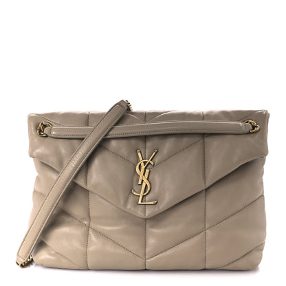 Lambskin Quilted Medium Loulou Puffer Monogram Chain Satchel Dark Beige