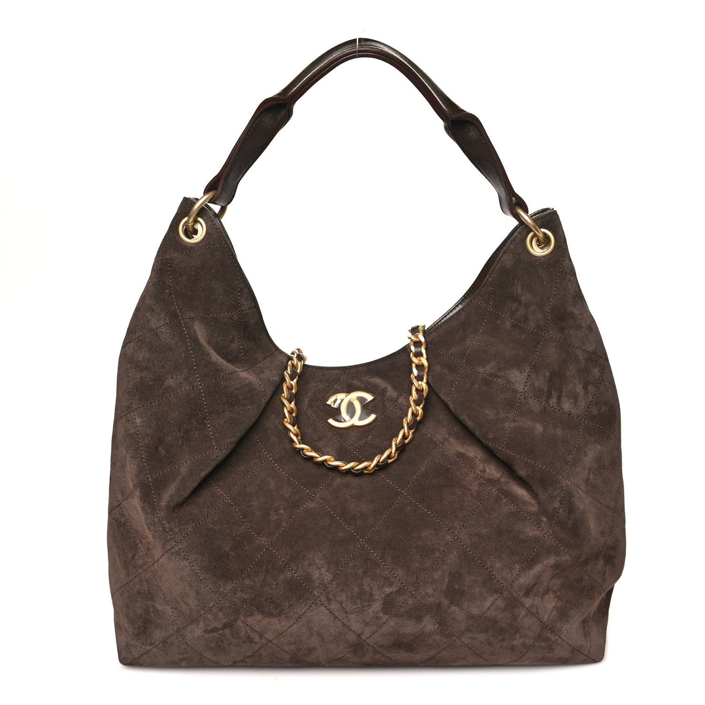Suede Calfskin Lambskin Quilted Maxi Hobo Dark Brown