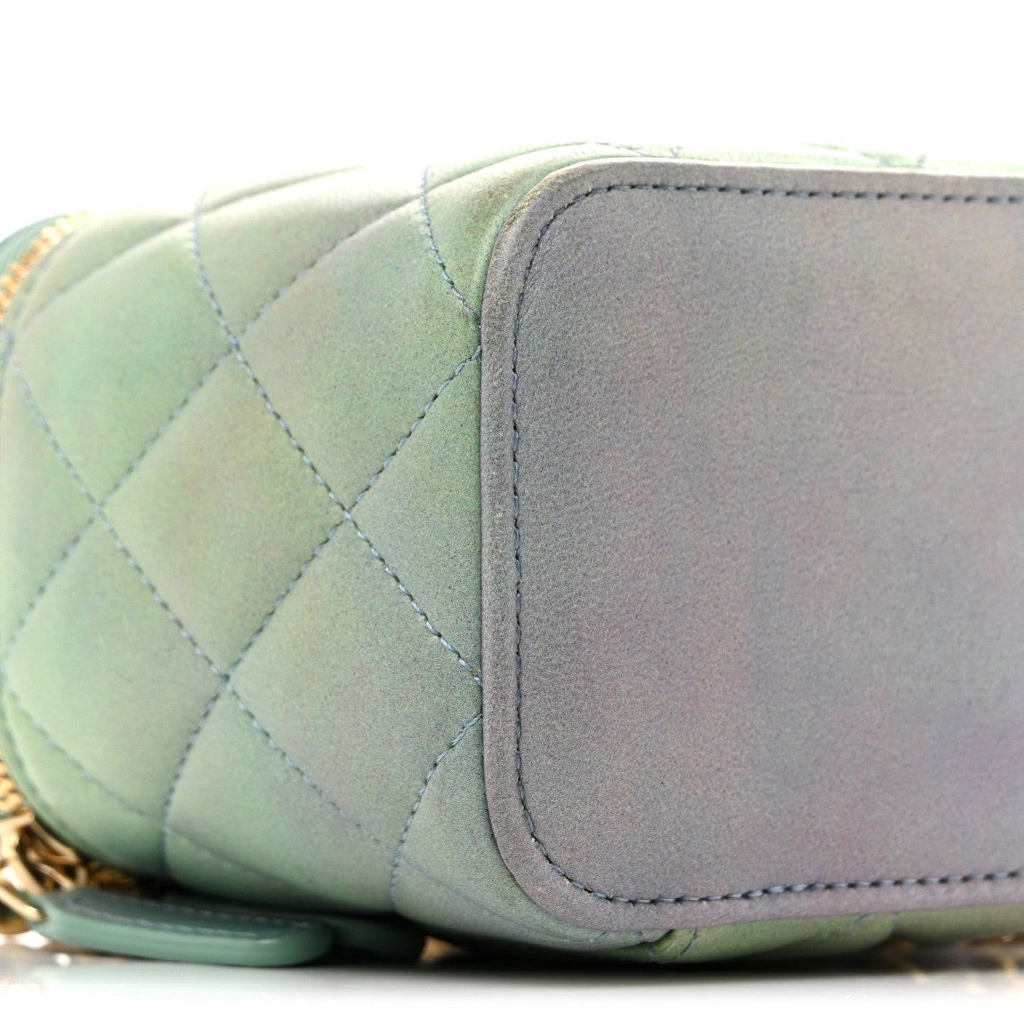 Lambskin Quilted Ombre Top Handle Mini Vanity Case With Chain Blue Green