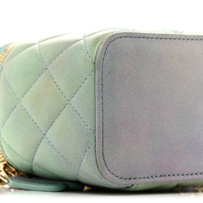 Lambskin Quilted Ombre Top Handle Mini Vanity Case With Chain Blue Green