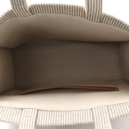 Canvas Calfskin Striped Triomphe Large Cabas Beige