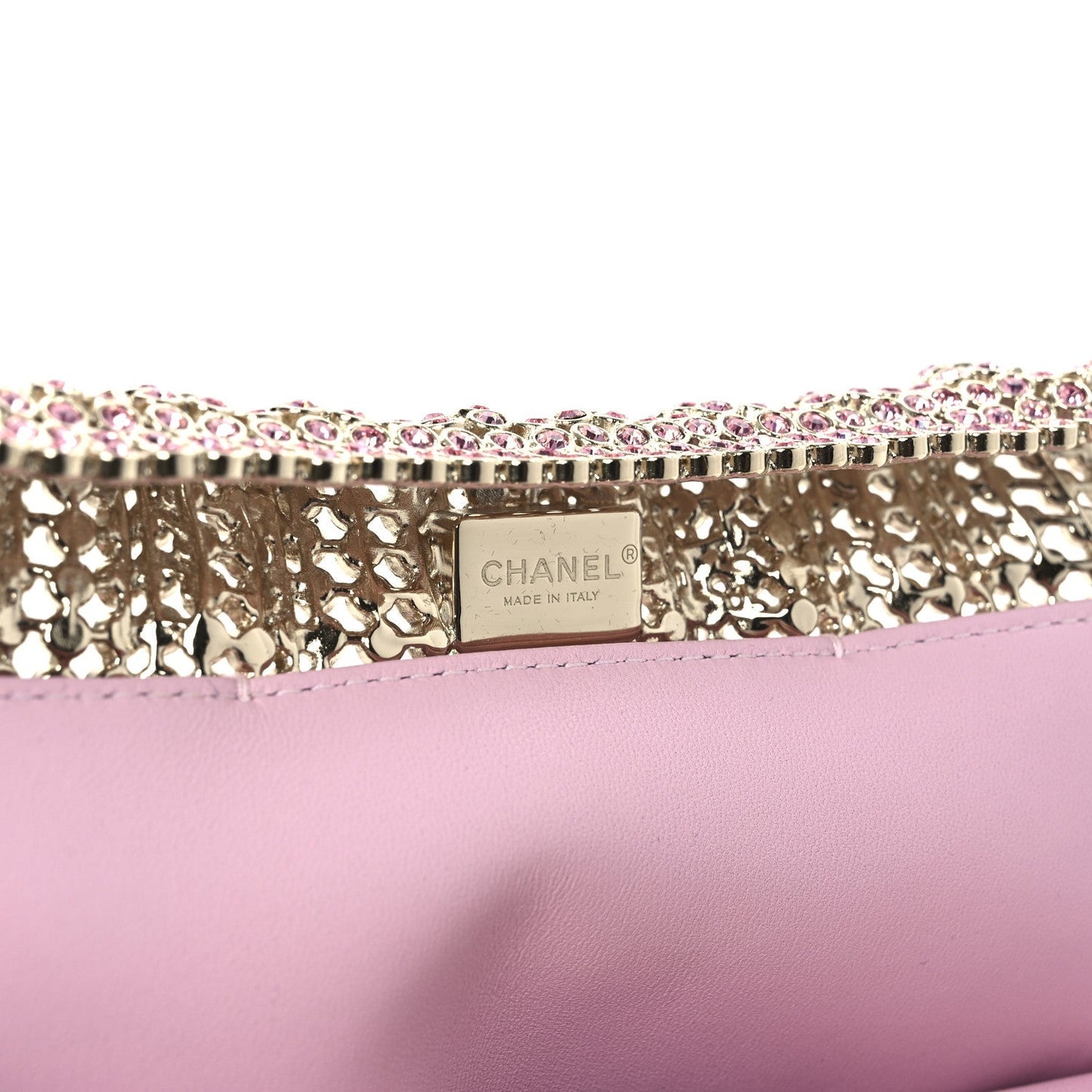 Crystal Embellished Metallic Lambskin Mini Chanel 22 Pink