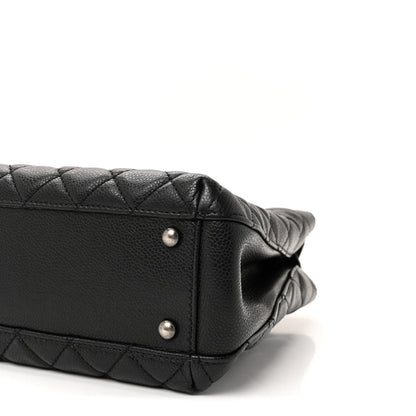Caviar Quilted Small City Shopping Tote Black