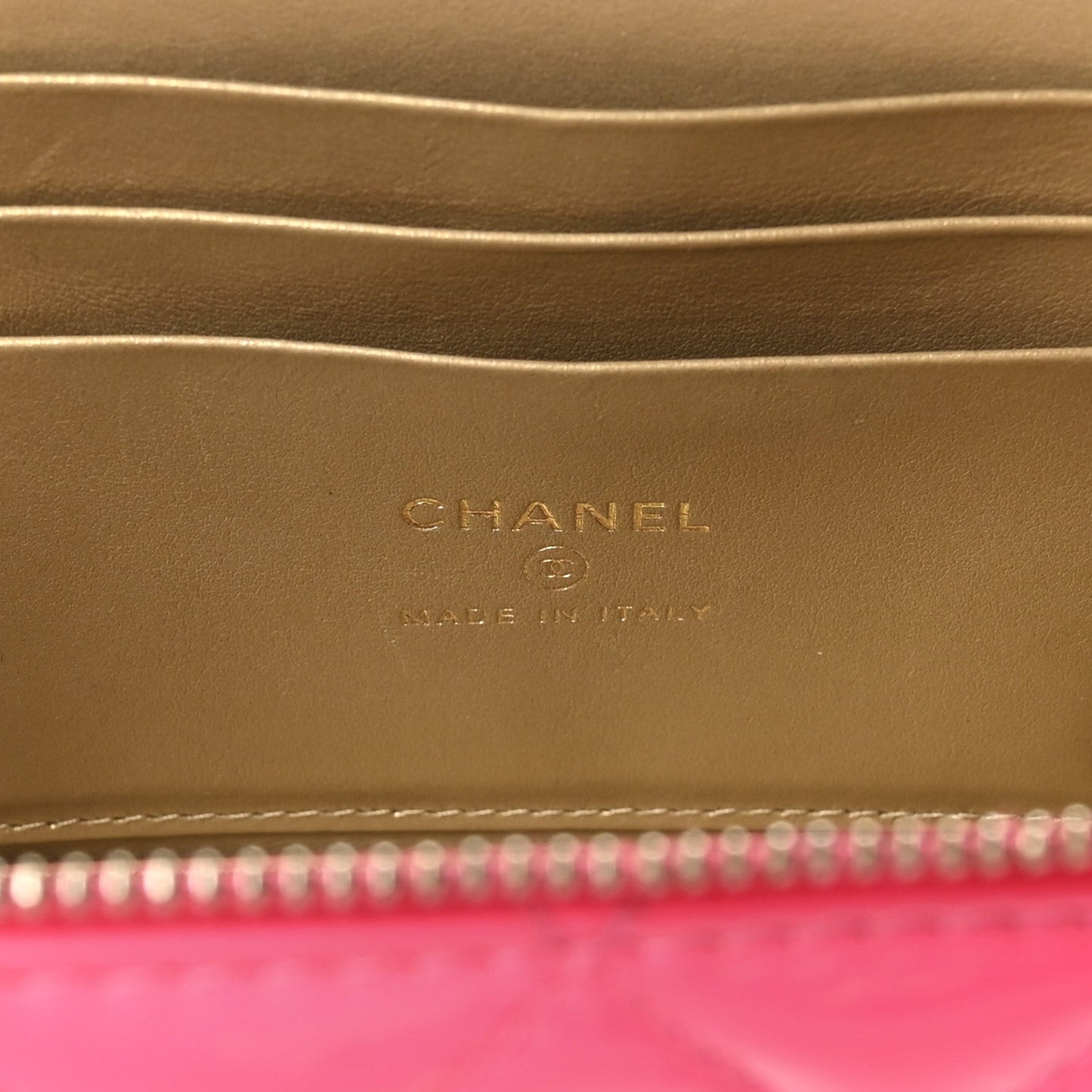 Patent Quilted Pearl Crush Small Vanity Case With Chain Neon Pink