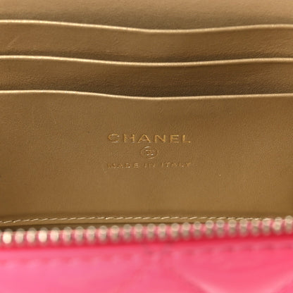 Patent Quilted Pearl Crush Small Vanity Case With Chain Neon Pink