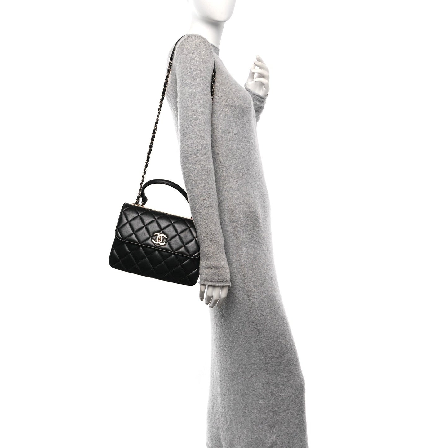 Lambskin Quilted Small Trendy CC Dual Handle Flap Bag Black
