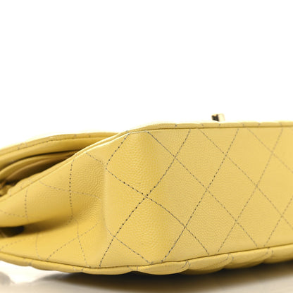 Caviar Quilted Small Double Flap Light Yellow