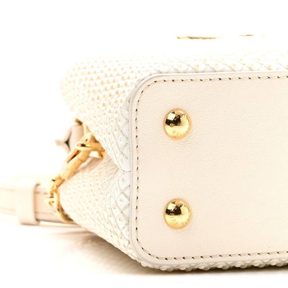 Metallic Calfskin Satin Pearl Embellished Mini Treasure Capucines Cream