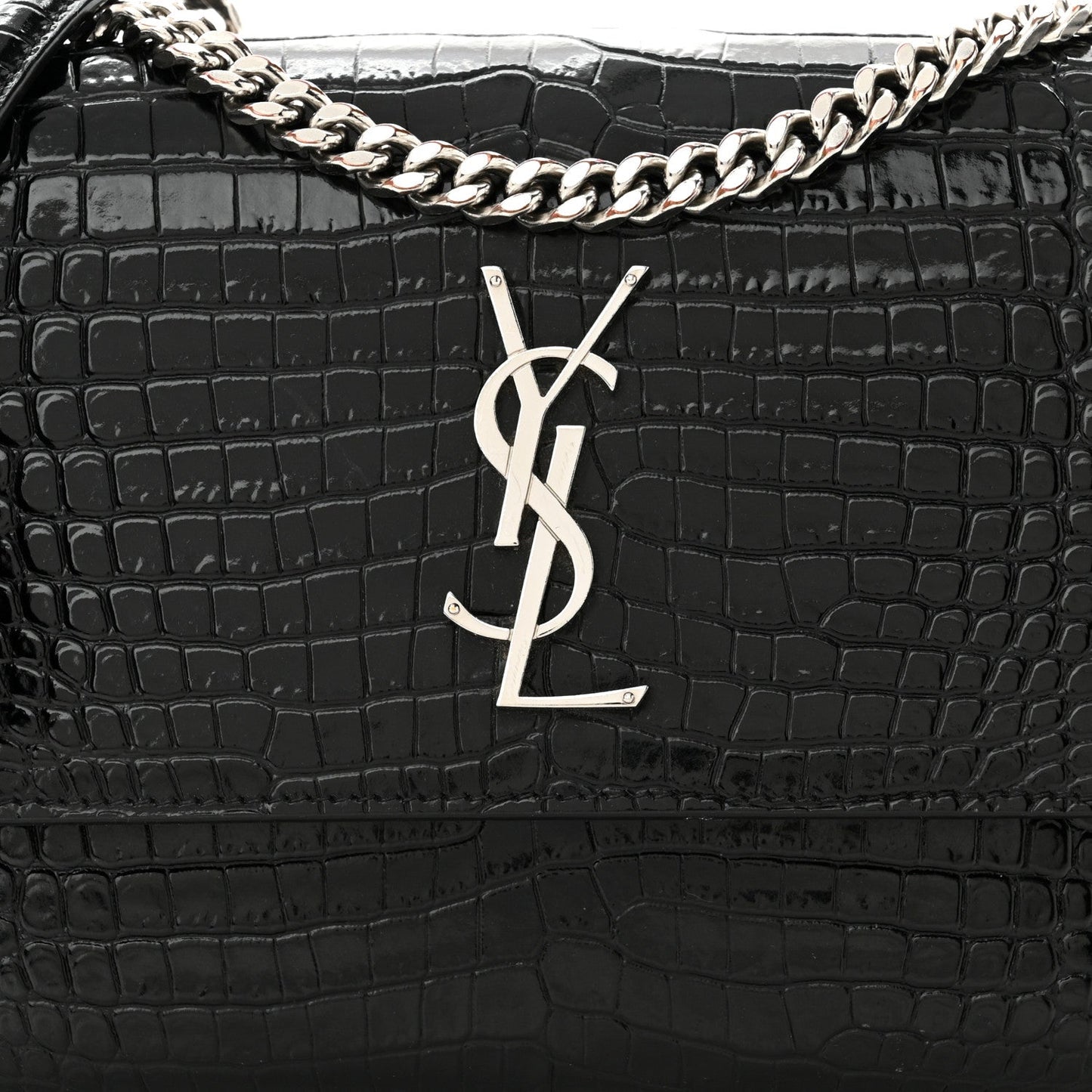 Calfskin Crocodile Embossed Medium Monogram Sunset Black