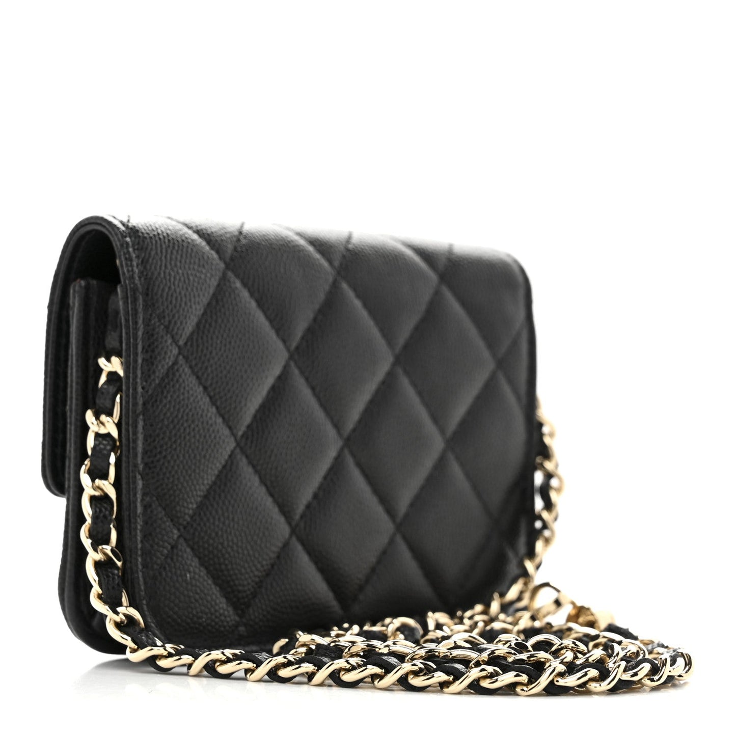 Caviar Quilted Mini Clutch With Chain Black